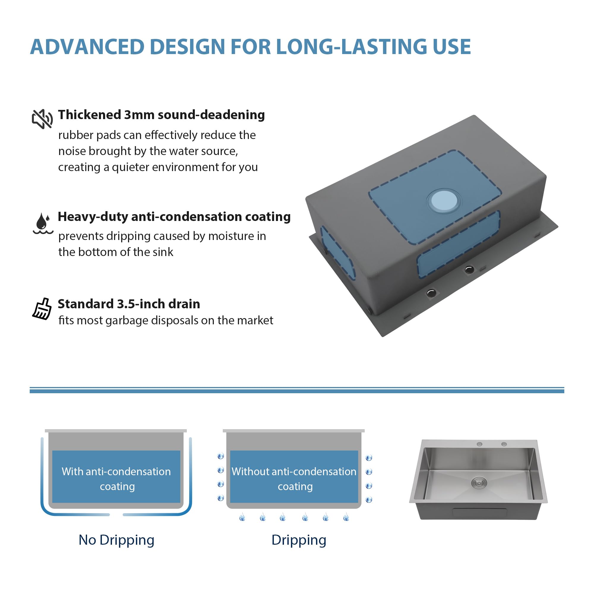 33 Kitchen Sink Drop in - GhomeG 33x22 Inch Topmount Kitchen Sink Drop in 16 Gauge Stainless Steel Single Bowl Overmount Kitchen Sink Basin Over Counter Sink R10 Round Corners