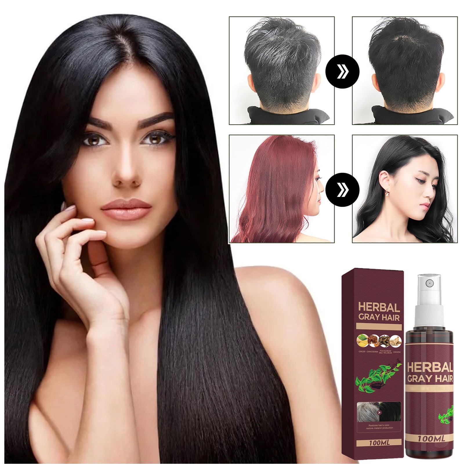 Hair Spray,Herbal Gray Hair Spray,Natural Gray Hairs Reversal,Hairs Darkening Conditioner, Suitable For All Hair Types, 4 Weeks Progressive Results (1pcs)