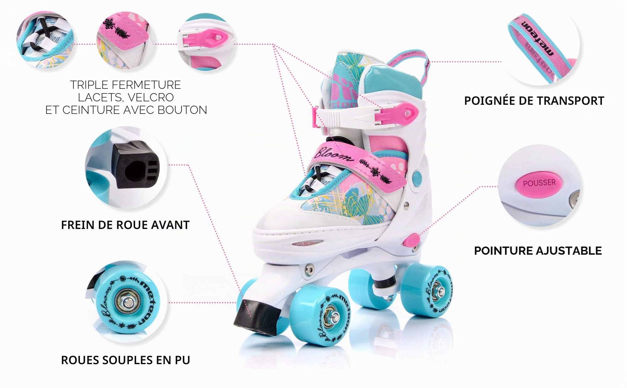 Patins à roulettes Roller Quad Enfant Haute Légère Confortable Roues Rapides (L (39-42), Eden)