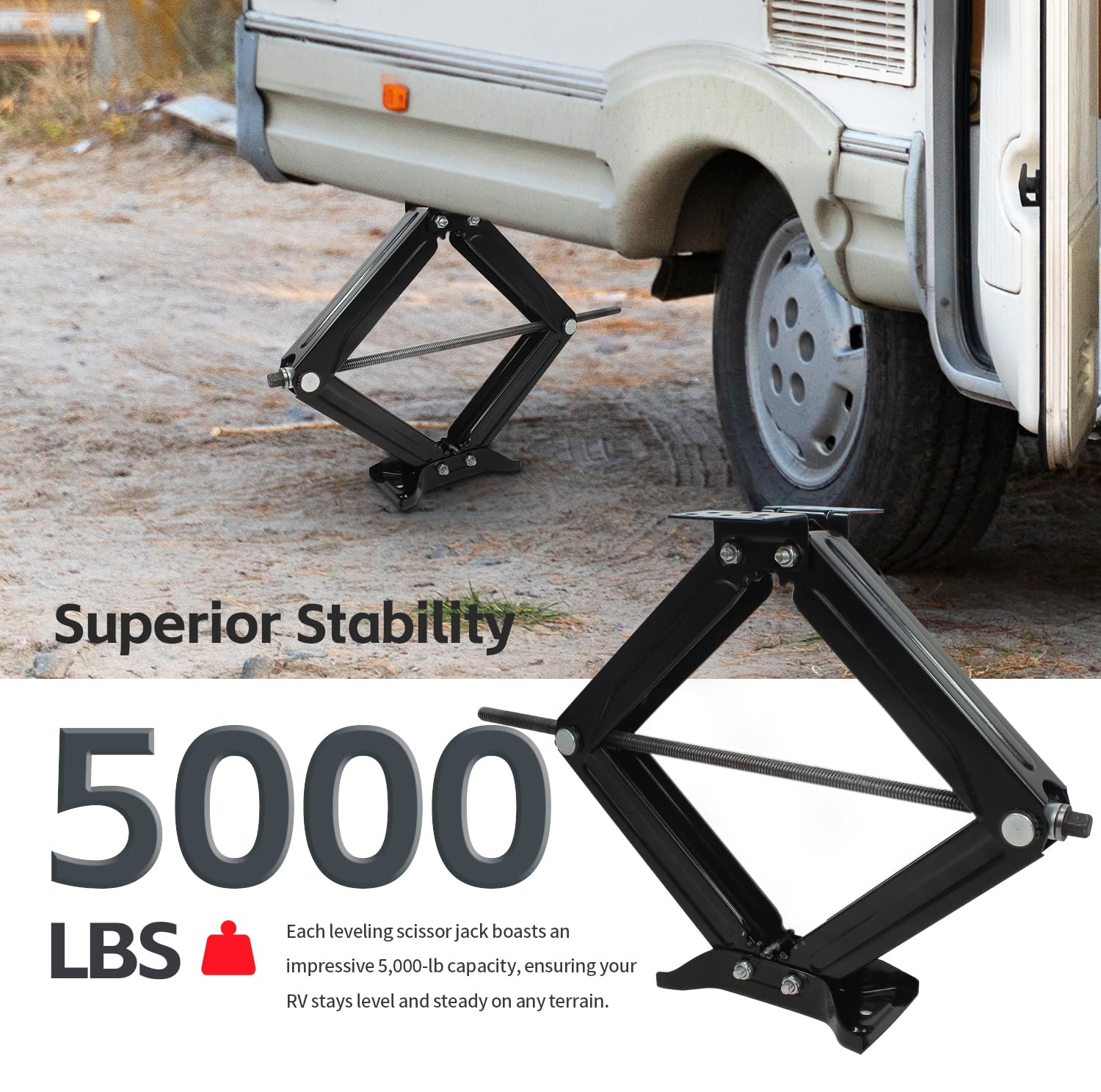 MaxxHaul 50971 RV Stabilizer Scissor Jacks (Set Of 2) - 5000lb Capacity Each, 4" To 24" Height, With Crank Handle