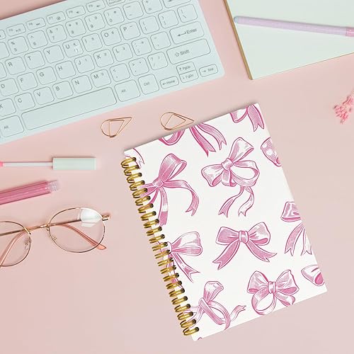 Miniatura 4 de Cuadernos de moda con lazo rosa coqueta, cuaderno estético en espiral para niñas, cuaderno rosa preppy, suministros de oficina rosa, cuadernos de