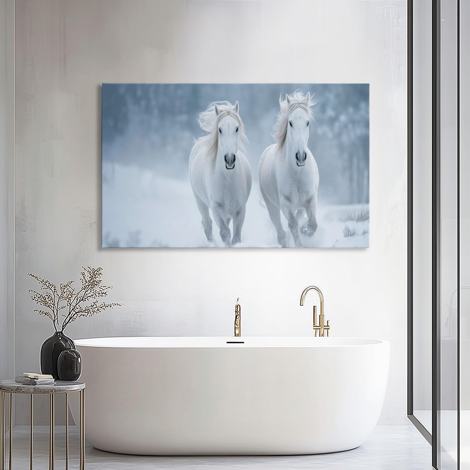 Generisch Natürlich Tier Weißes Pferd Modernes Leinwandbild 120L x 80B cm mit Rahmen, Reinweiß XXL Wanddeko für Wohnzimmer Geschenk Idee Einzug - Hochwertiger Kunstdruck auf Holzrahmen