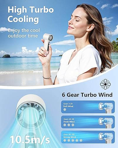 Miniatura 3 de Ventilador de mano portátil, mini ventilador personal turbo recargable de 4000 mAh, diseño de bolsillo para viajes, conciertos, juegos deportivos,