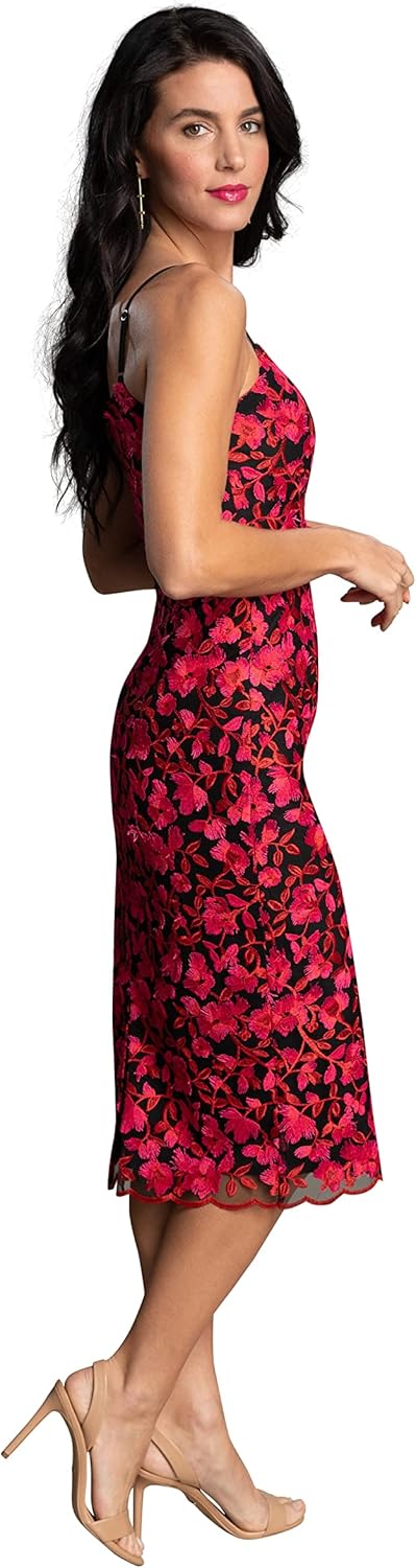 Dress The Population Womens Emma V Neck Embroidered Sleeveless Belted Midi DressDress - Image 3