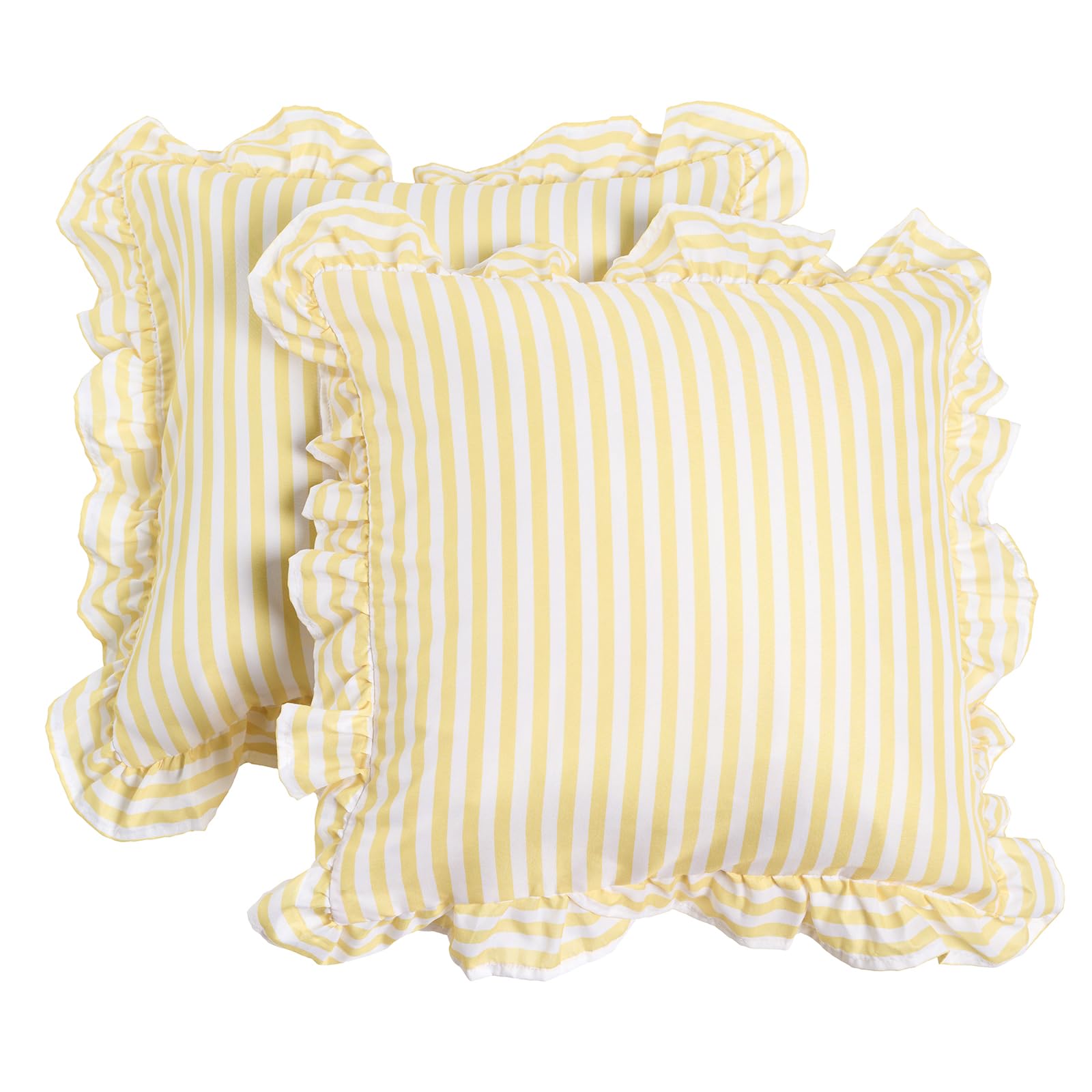 Ohs 2 X Bengal Stripe Faux Linen Frill Cushion CoversLemon from B&Q