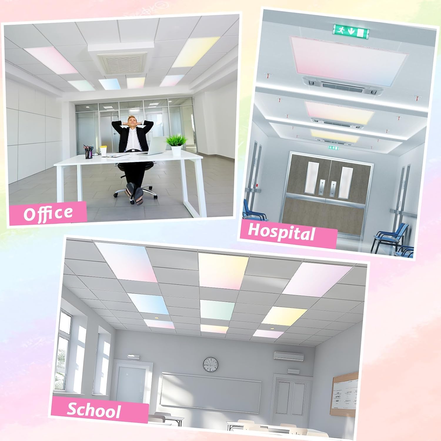 8Pcs Fluorescent Light Covers with 80 Magnets Decorative for Classroom Ceiling Lights 4x2Ft Magnetic Light Covers Filter Easy Install for Office Hospital Home Drop Ceiling Supply(Pastel Rainbow)
