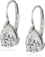 Amazon Essentials Sterling Silver Pear Cut Cubic Zirconia Leverback Drop Earrings - Rhodium Plated Sparkle