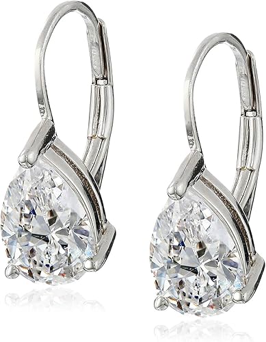 Tienda Collection Sterling Silver or Gold Plated Sterling Silver Pear Cut Cubic Zirconia Leverback Earrings