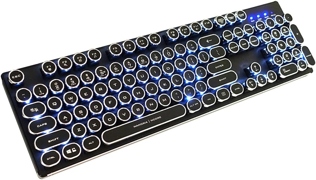 Nanoxia 900700120 Ncore Retro Aluminium, 104 Mechanical Buttons, Anti-Ghosting, Kahil White Switches, White LED Backlight, US Layout