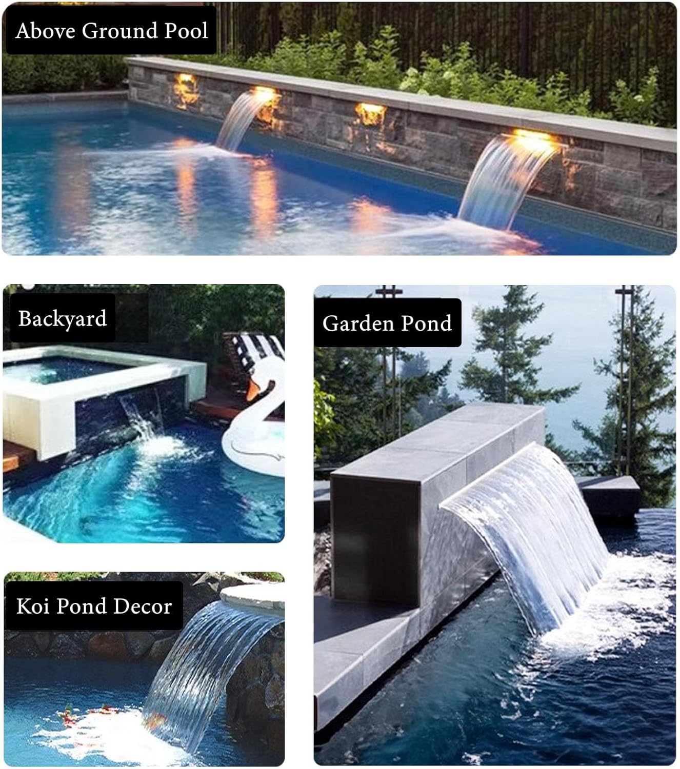 Stainless Steel Waterfall Fountain Kit - 6in Embedded Spillway for Indoor/Outdoor Decorative Water Blade Sink, Elegant Pond Feature, Durable & Stylish Design