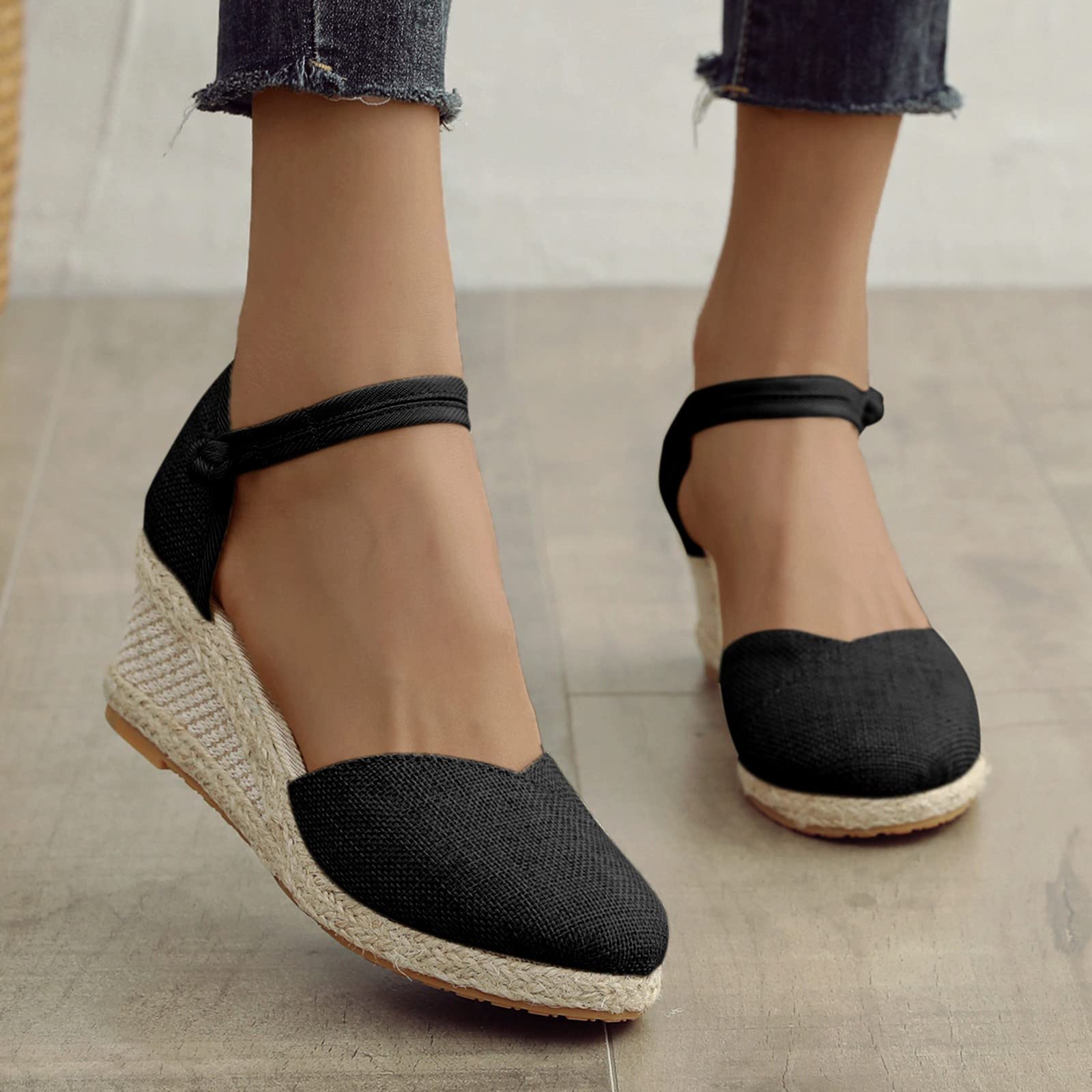Zapatillas de cuña Bordada Floral para Mujer diseño Veraniego Estilo Resort con patrón Elegante y tacón Estable