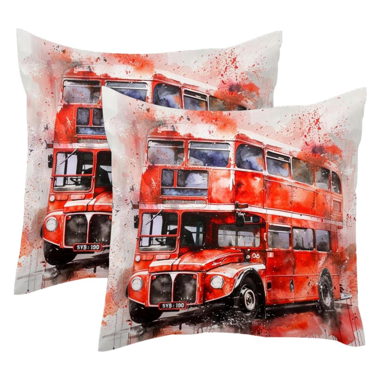 Housse de coussin 50x50 velours bus de Londres pour rénover et protéger vos anciens coussins