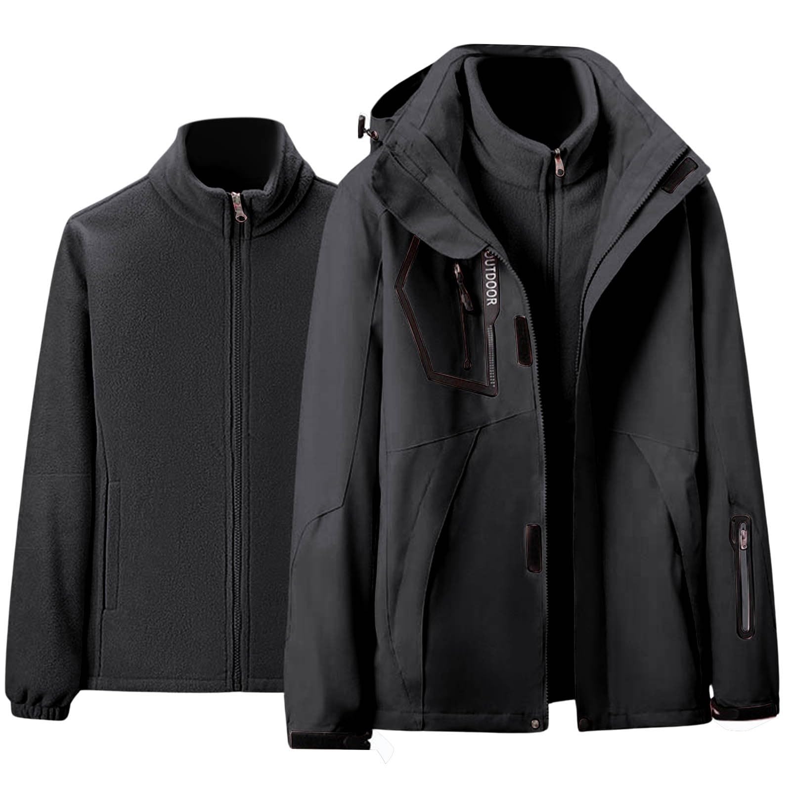 Generisch Veste de pluie imperméable en deux pièces - Veste d'extérieur pour femme - Manteau d'hiver coupe-vent avec capuche amovible - Manteau chic pour femme