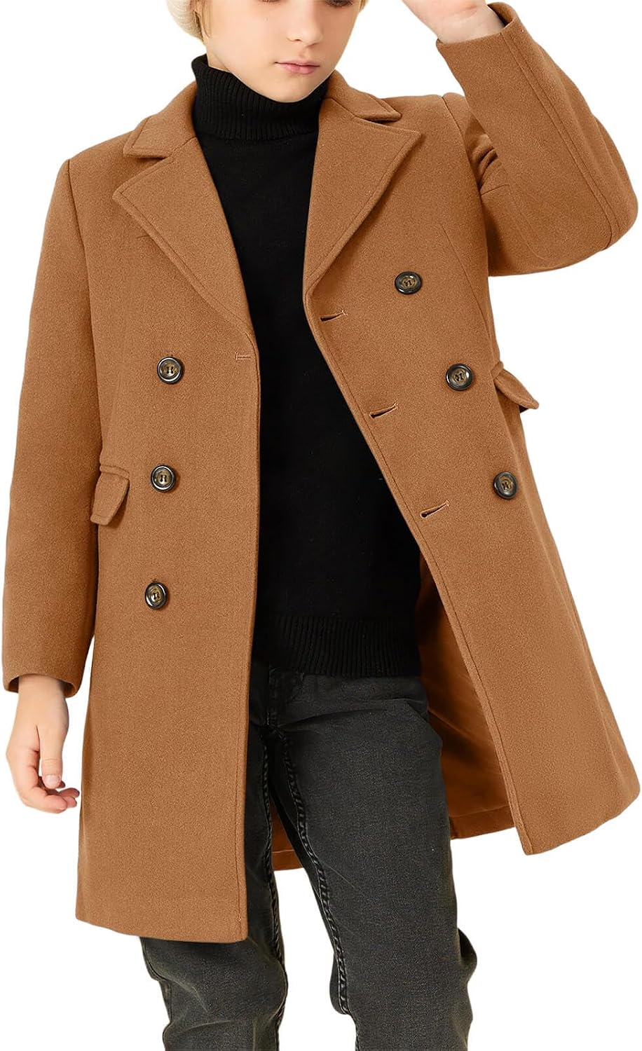 Haloumoning Boys Dress Coats Double Breasted Trench Coat Winter Pea Coat with Pockets 5-14 Years