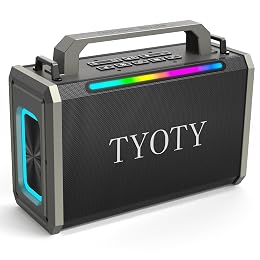 TYOTY Portable Bluetooth Speaker 80W Loud Wireless Outdoor Stereo Sound Deep Bass IPX5 Waterproof Big Powerful Large Party Speakers with Colorful LED Lights, TWS, EQ, AUX, USB for Home Travel Camping