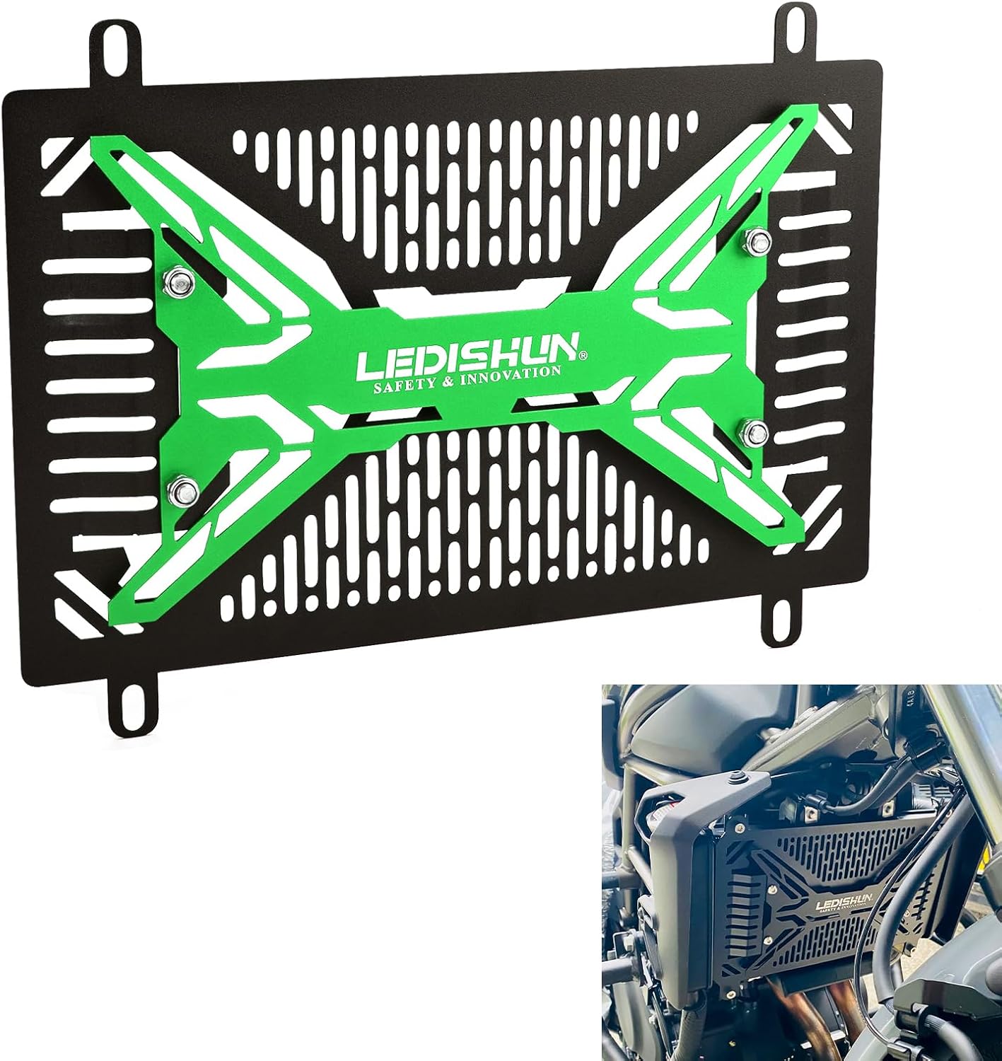 Motorcycle Radiator Grille Guard Protective Cover Oil Cooler Guard (for Kawasaki Vehicle) Ninja500 Z500 Ninja400 Z400 ELIMINATOR SE (Green)