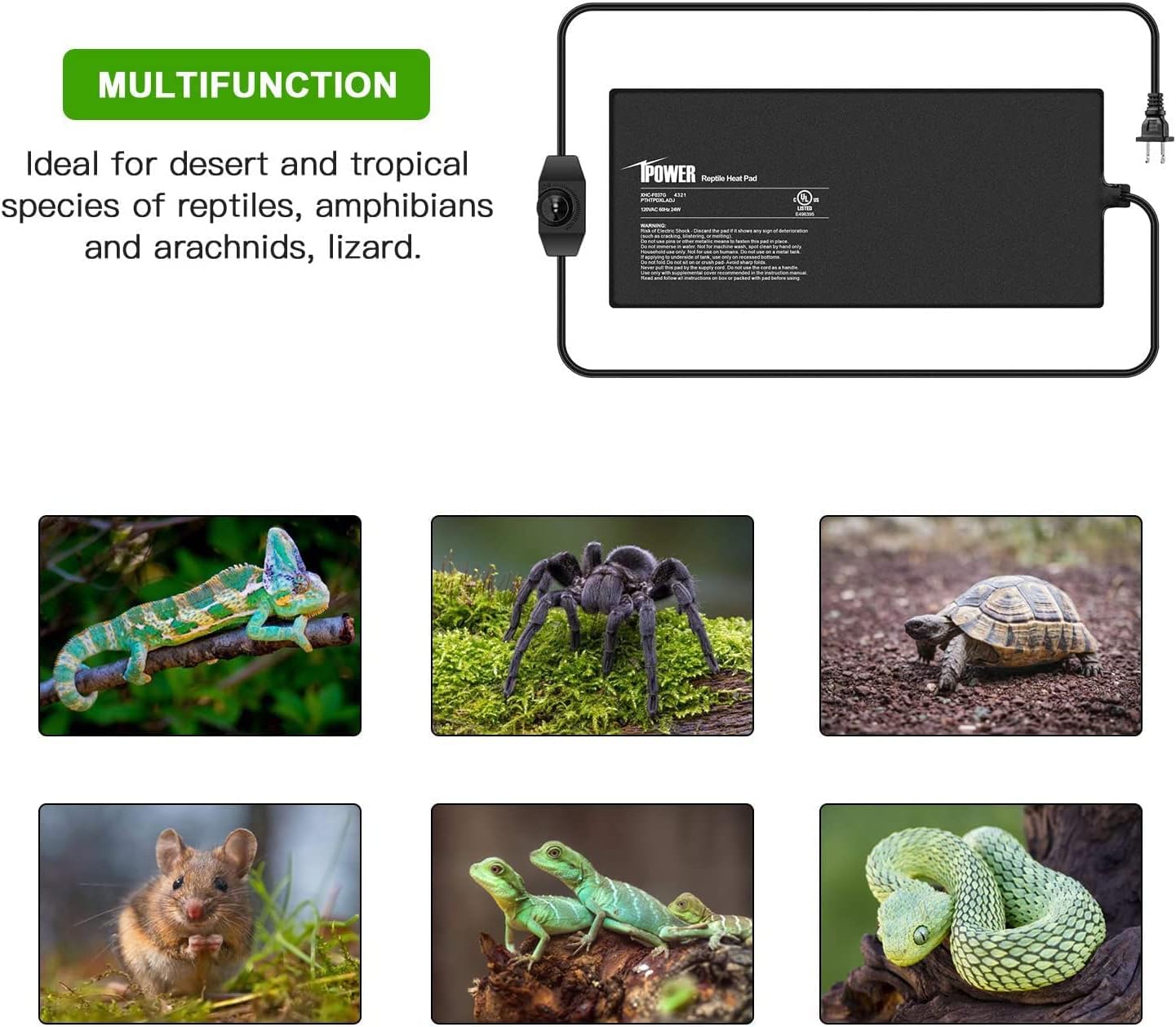 iPower 8X18 Inch 24 Watts Reptile Heating Mat with Adjustable Temperature Controller Under Tank Warmer Terrarium Heat Pad for Reptiles and Amphibians, for 50-60 Gallon Tank, 2 Pack