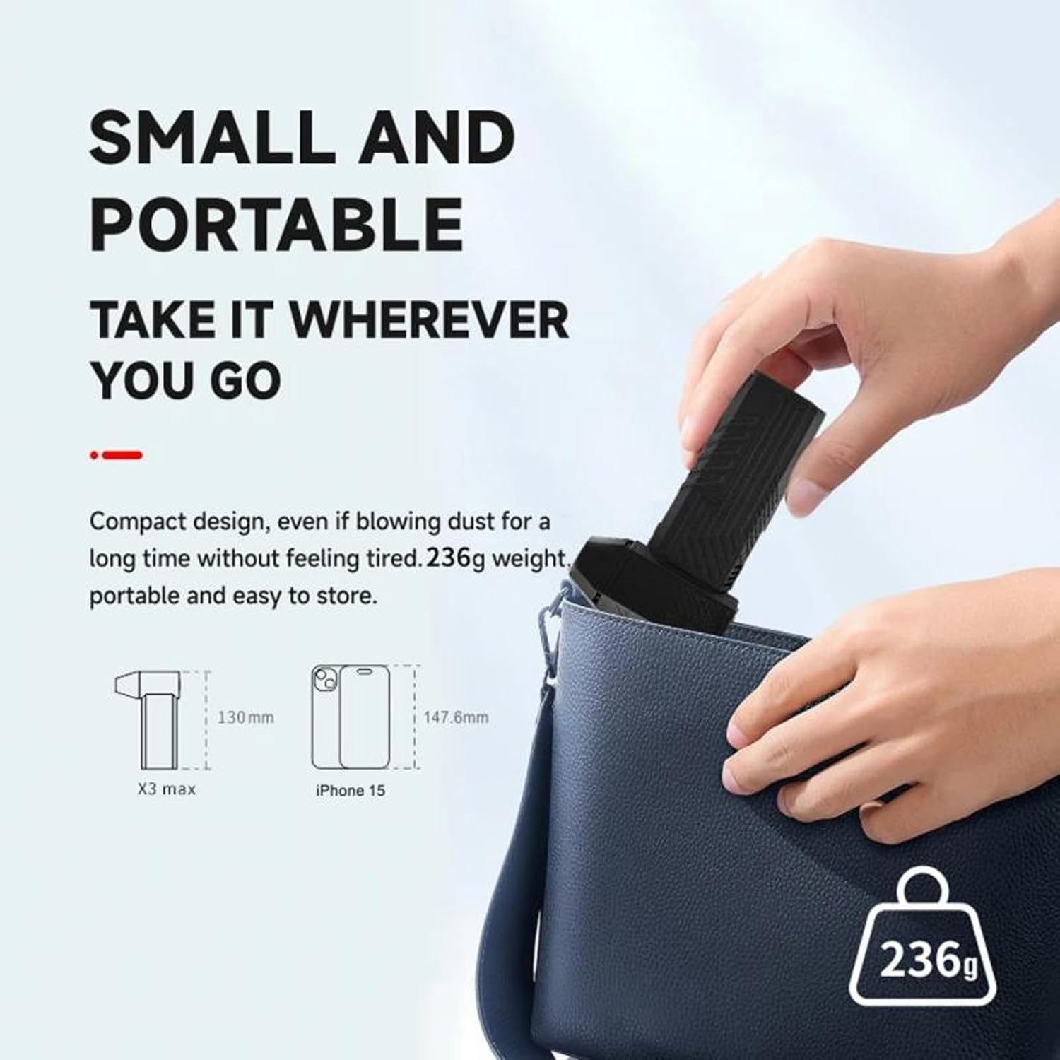 Portable Air Blower Cordless Vacuum Cleaner, High Speed Electric Air Duster 52m / s, 130000RPM, Battery Powered - 3 Speed Adjustment, Type C Charging, Multipurpose Home and Car