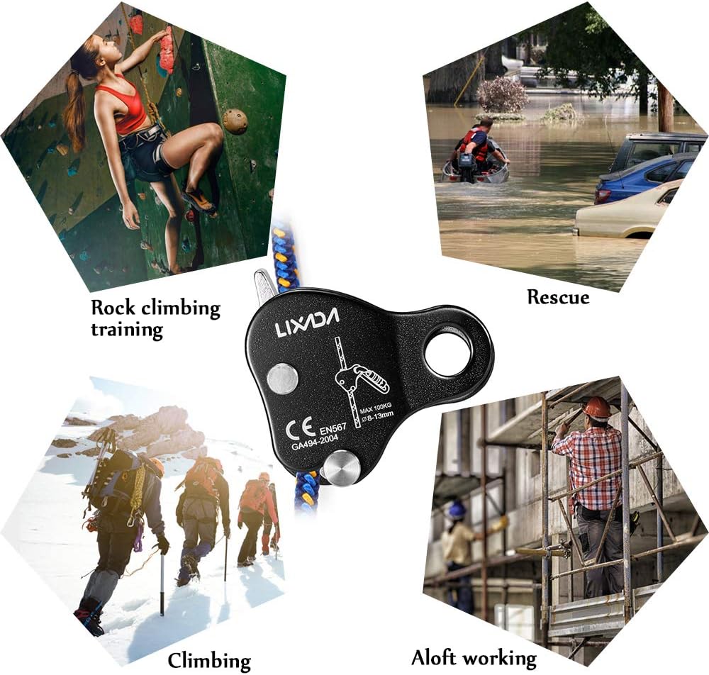 Lixada Rock Climbing Ascender Ultralight Fall Arrest Protection Belay Device Self-Locking 8-13MM Rope Grip Clamp for Outdoor Climbing and Rescue, Black : Sports & Outdoors