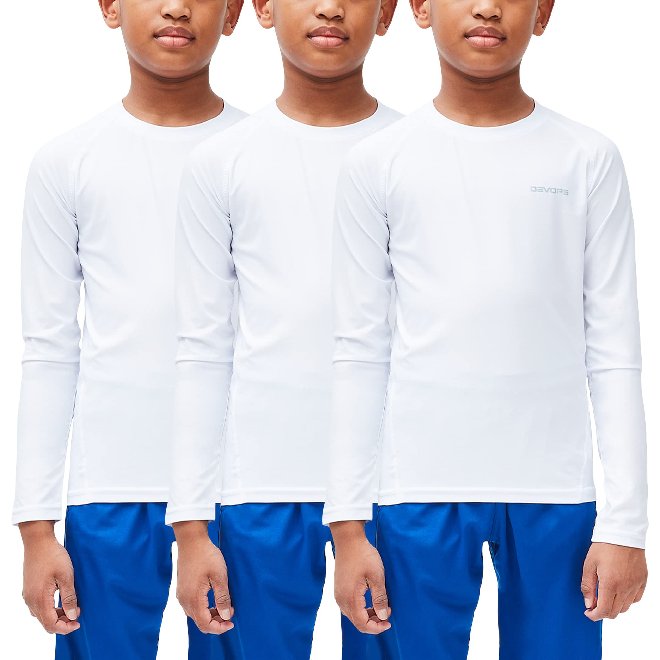 DEVOPS Youth Boys 2 or 3 Pack Compression Athletic Performance Baselayer Long Sleeve Shirts