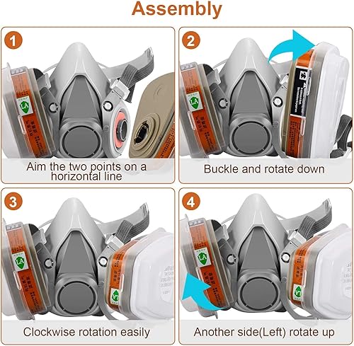 Miniatura 3 de Máscara respiradora, máscara de gas de media cara con gafas de seguridad, reutilizable, protección respiratoria profesional contra polvo, productos