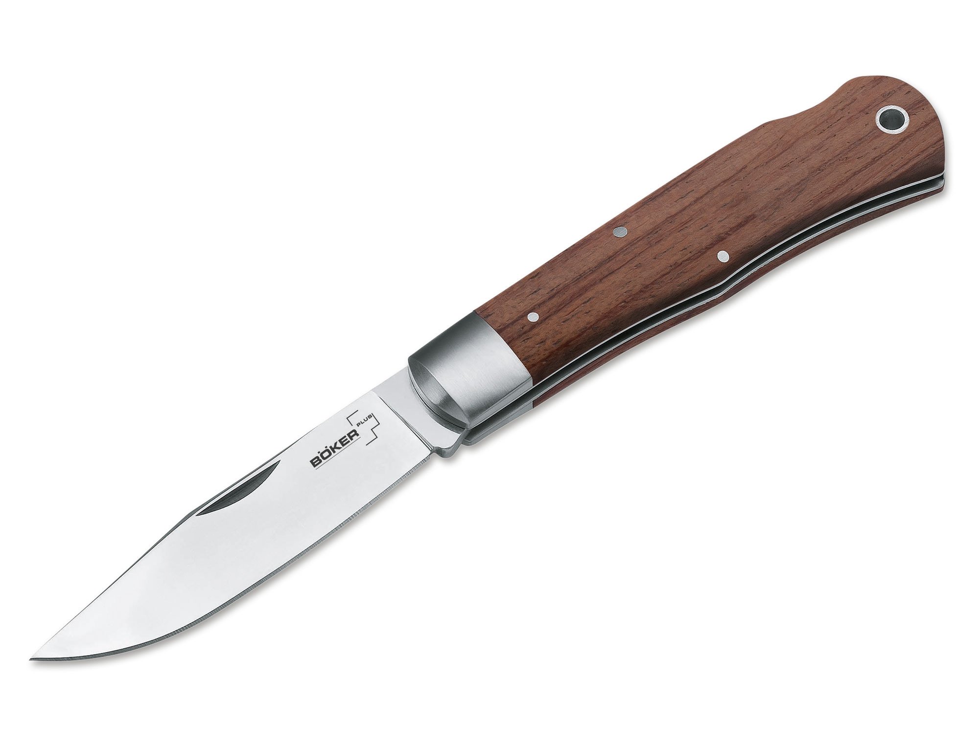Böker Plus® Lockback Bubinga - EDC Zweihandmesser mit 440C Klinge 9 cm - Lockback-Messer in Messer-Etui -klassisches Taschenmesser mit Holzgriff