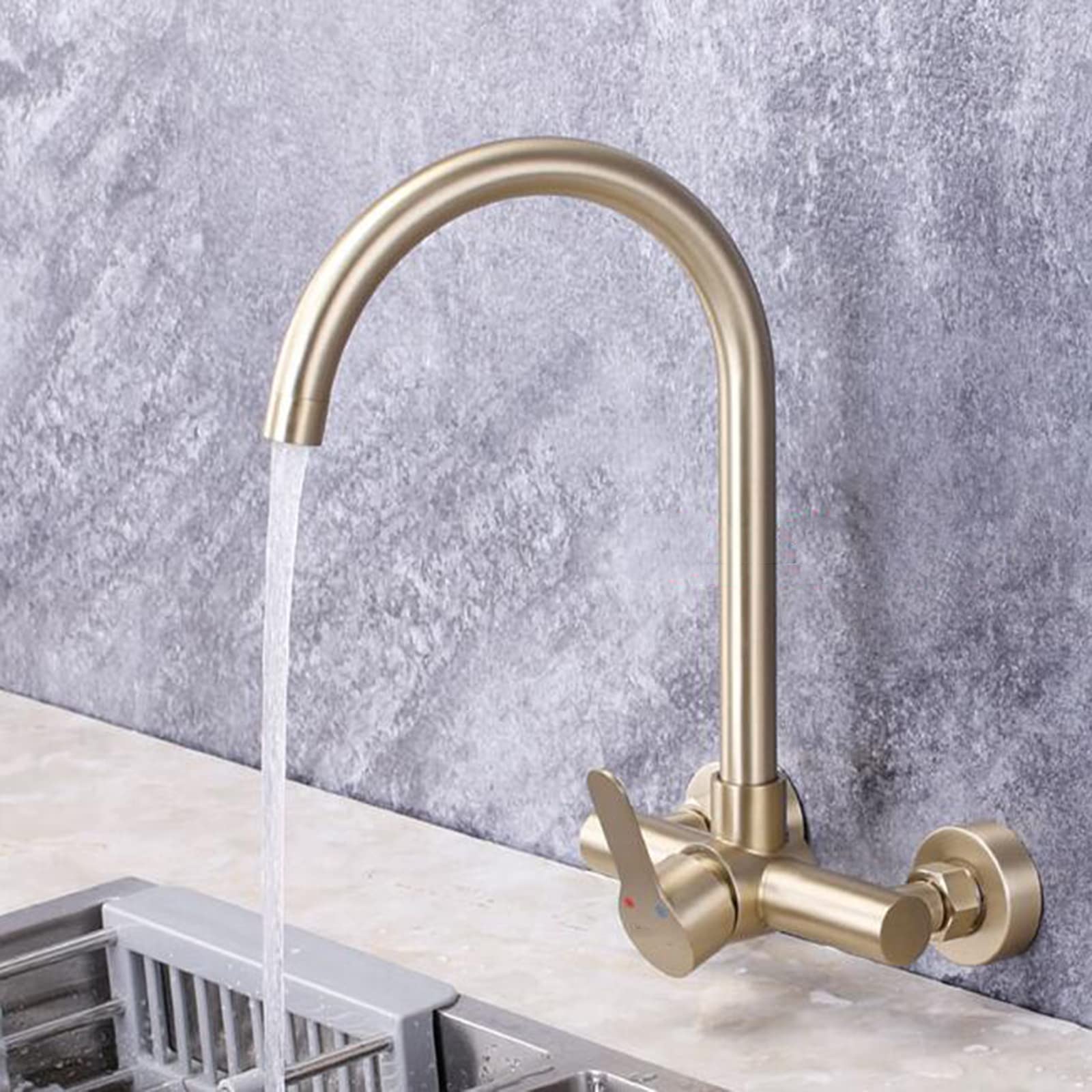 ZYCHSJXA Kitchen Taps Wall Mounted Brushed Gold Faucet Stainless Steel Hot and Cold Water Swivel Sink Faucet-A(Color:A)