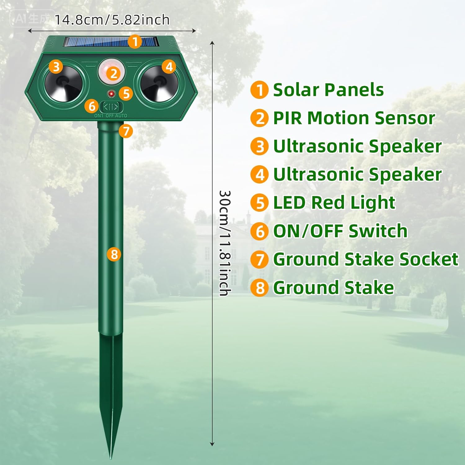 2026 Solar Ultrasonic Animal Repellent Outdoor Sonic Fortress Pro Squirrel Repellent Outdoor Cat Repeller Deer Deterrent with IP65 Motion Sensor to Scare Raccoon Rabbit Dog Skunk for Garden Yard(2)