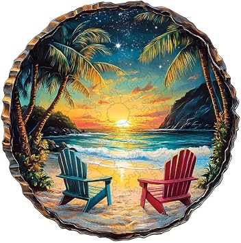 Jigfoxy Wooden Puzzle for Adults, Sunset Beach Wooden Jigsaw Puzzle, Unique Animal-Shaped Wood-Cut Puzzle for Family and Friends, Perfect Valentines Day Gifts M-11.4 * 11.3in-200pcs