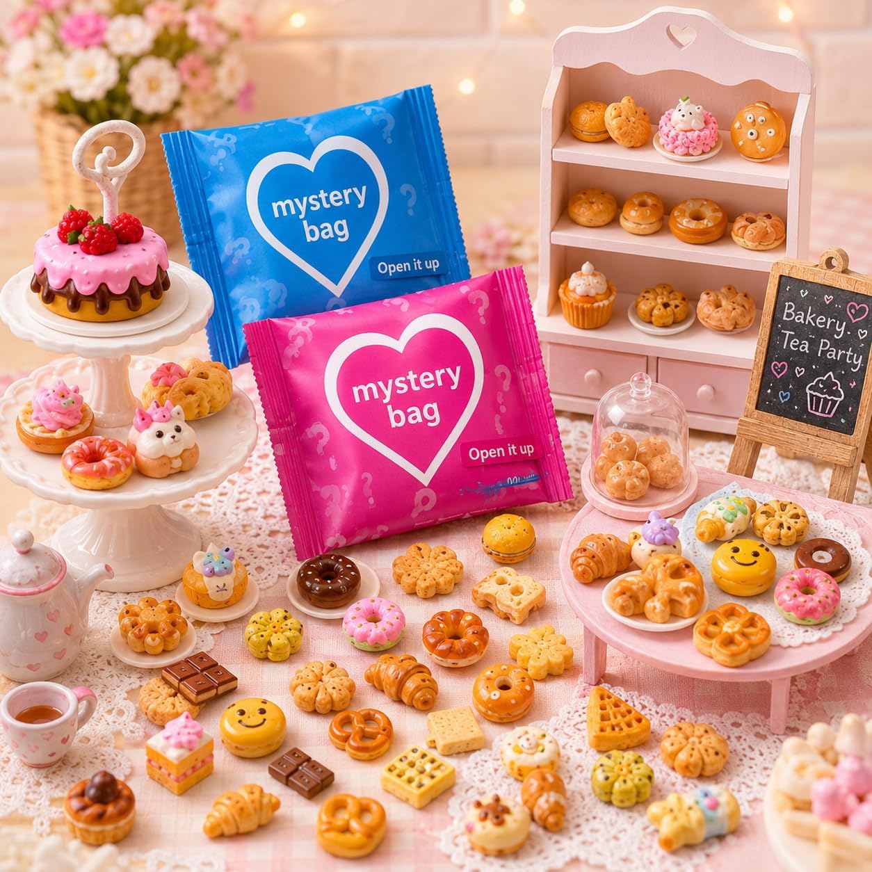 50PCS Mini Resin Food Blind Bags Mystery Bags Set, Mini Food Toys Variety Pack, Tiny Figures Bulk Surprise Toys, Dollhouse Mini Food Charms for Kids Party Favors, Classroom Prizes & DIY Crafts