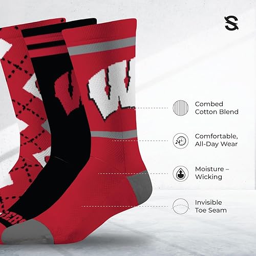 Miniatura 2 de Strideline Calcetines de vestir de la NCAA para hombre, colección Campus, paquete de 3, talla única