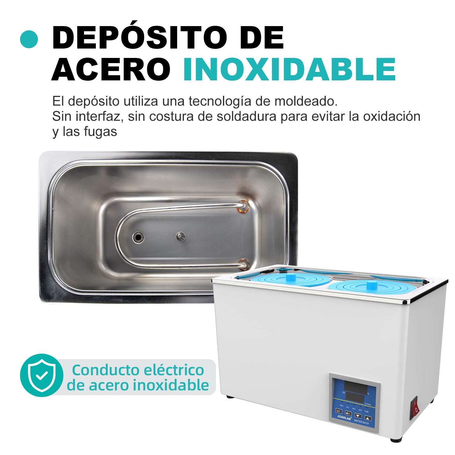 JOANLAB Baño María Laboratorio 6L, 600W - Doble Abertura, Acero Inoxidable - Termostato Digital ±0,1°C - Temporizador 0-99 Min - Pantalla LED