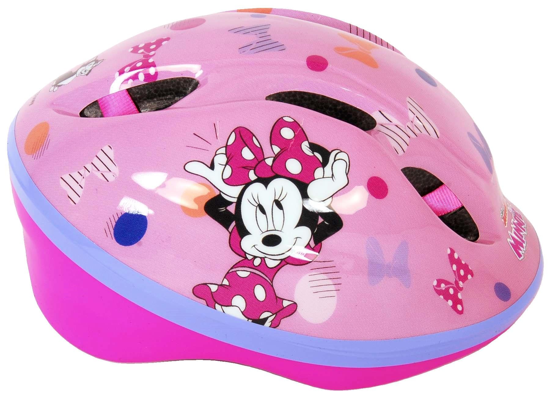 Vélo 14'' Fille Licence Minnie de Disney avec Casque Minnie Inclus. Vélo équipé de 2 Freins Caliper - Pneus Gonflables - Panier Avant - Porte-poupée arrière - Garde-Boue et 2 Stabilisateurs