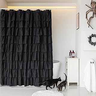Black Ruffle Shower Curtain - Gothic & Elegant Bathroom Decor, Ruffled D...