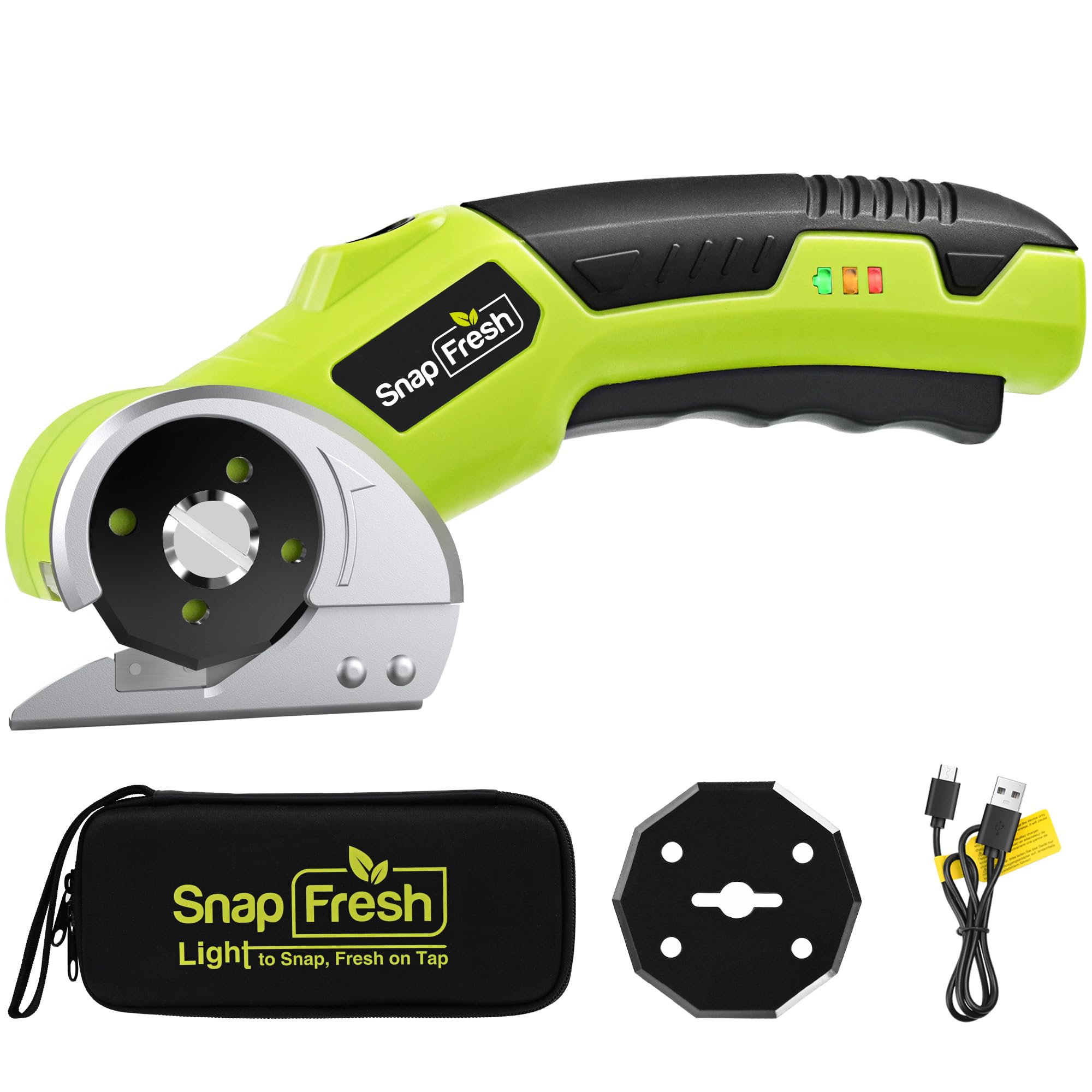 SnapFresh Electric Cardboard Cutter 4V Electric Scissors Cordless with 2 Self-Sharpening SKS7 Blades, 2000mAh Battery, LED Light for Cardboard, Package, Leather, Carpet, Plastic, Box[With Storage Bag]