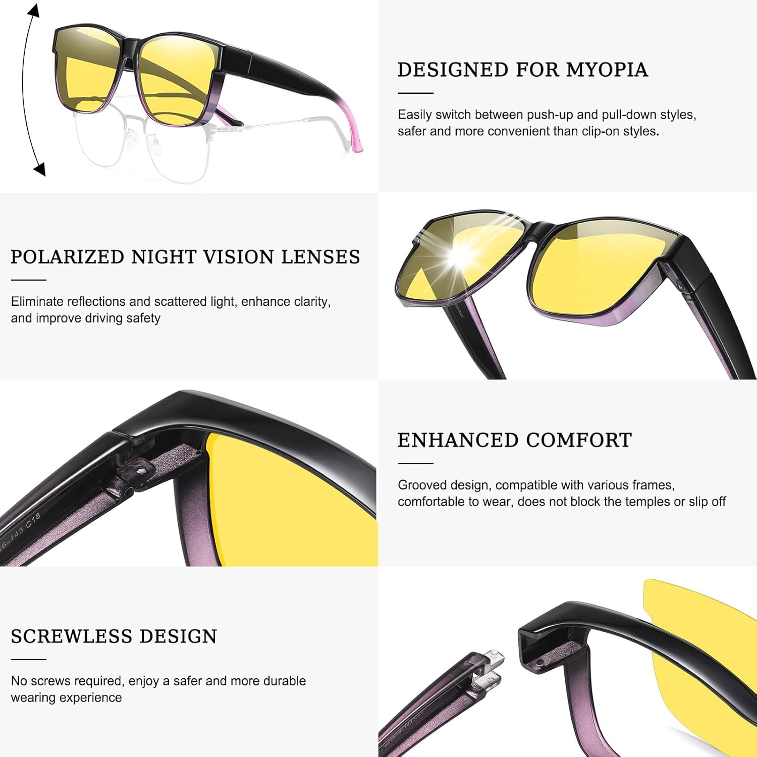 Wzerry Night Vision Glasses Polarized for Men Women (Nighttime Driving Glasses Over Glasses for Driving) - Image 3