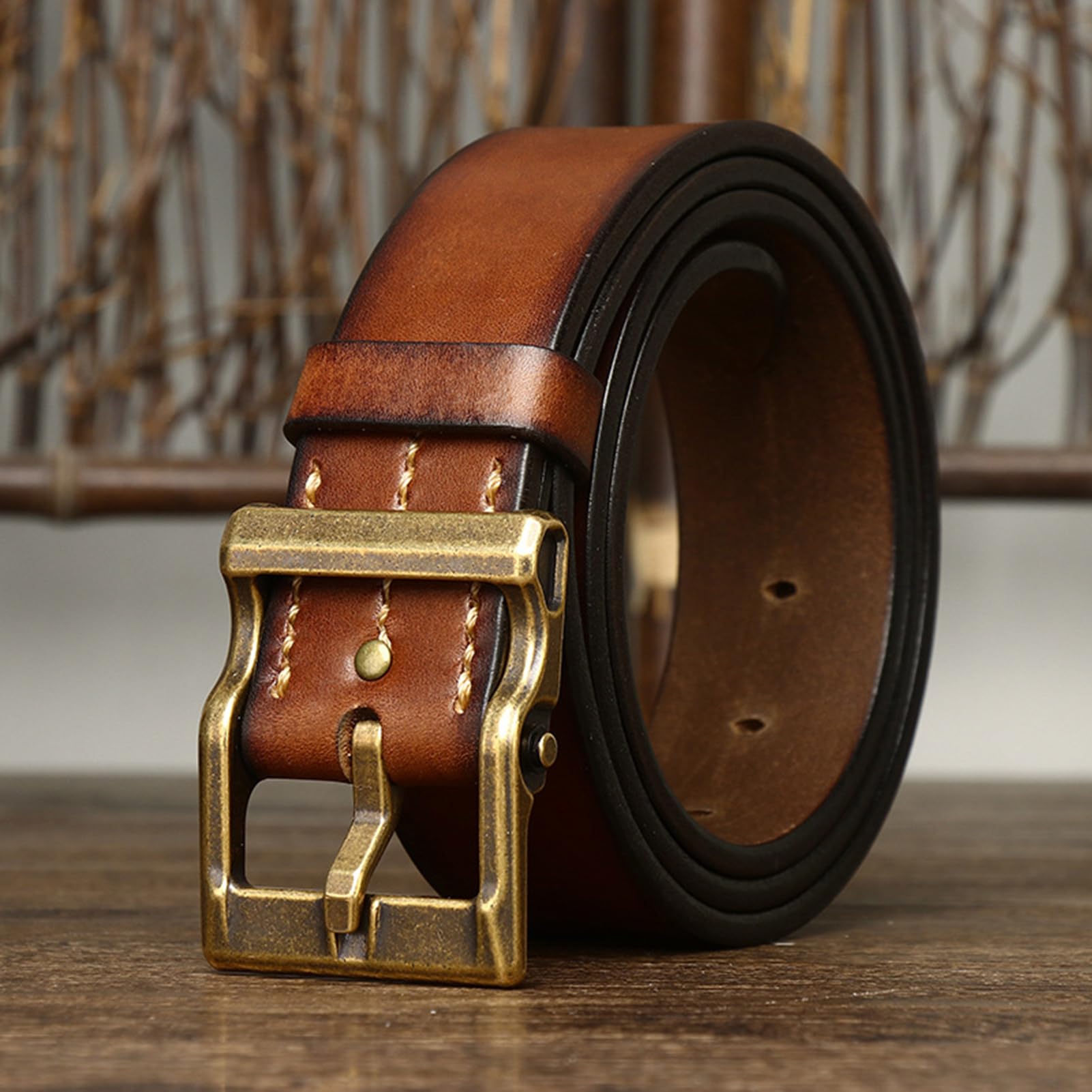 Vollnarbiger Western-Cowboy-Gürtel für Herren, Jeansgürtel für Jeans, Handgefertigter Gürtel aus Rindsleder, 5 mm Dick, mit Zinken-Gürtelschnalle