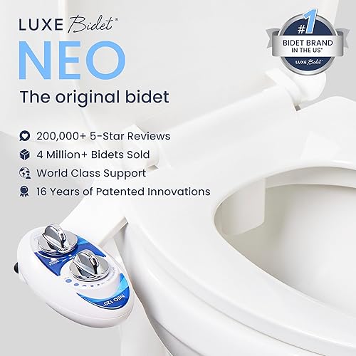 Miniatura 2 de LUXE Bidet NEO 120 - Paquete económico de 2 accesorios de bidé no eléctricos autolimpiantes para asiento de inodoro (azul y blanco)