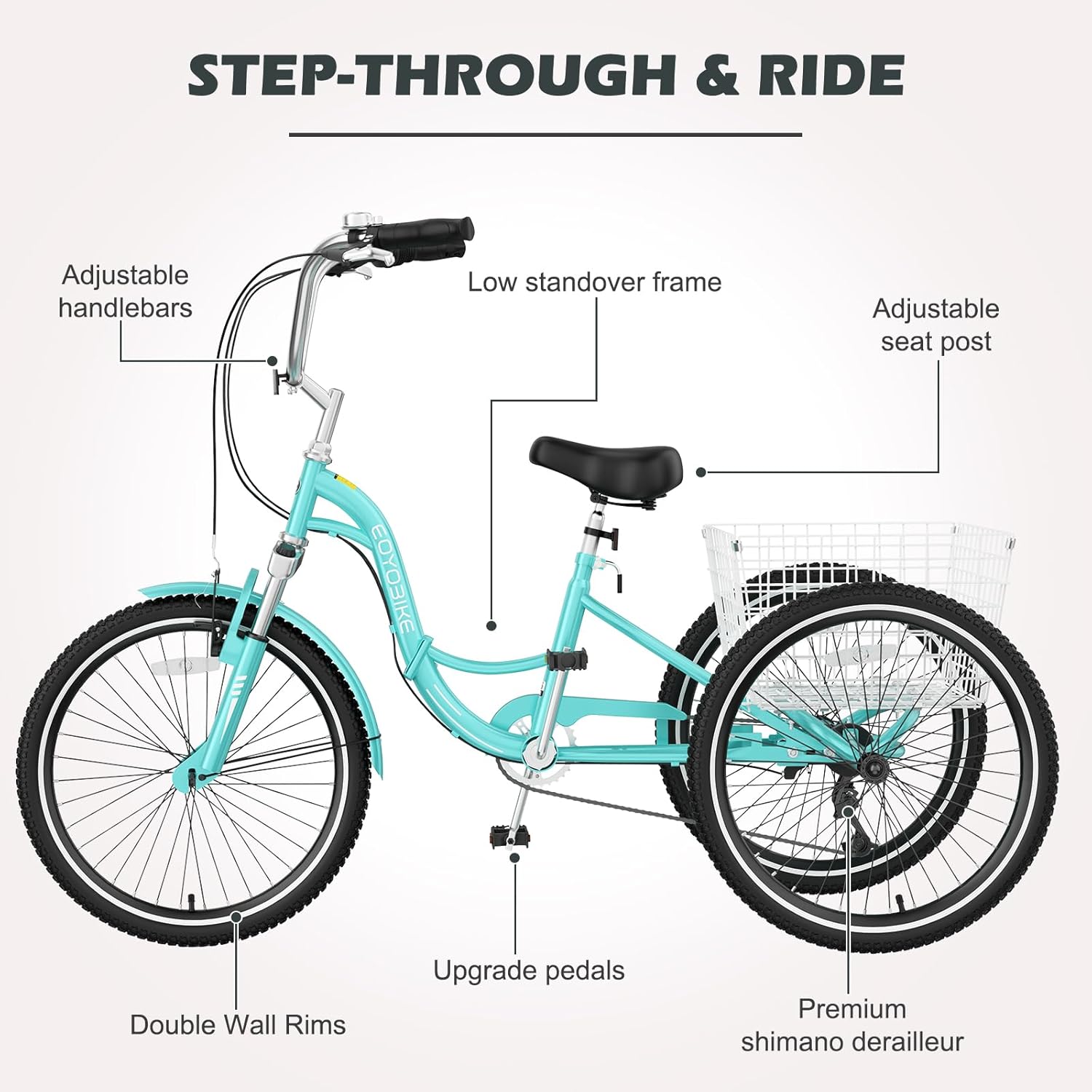 ABORON Adults Tricycle, 3 Wheels Bike for Adult, Tricycle for Adults, Double-Wall Wheel Rims, Tricycle for Women Men Exercise Outdoor Sports