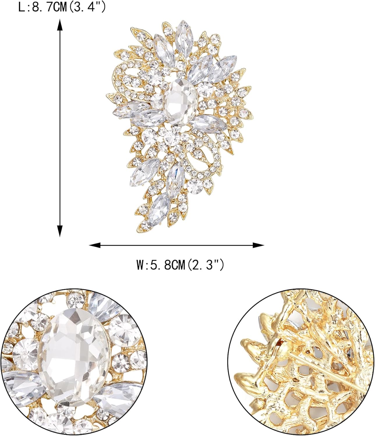 EVER FAITH Women's Austrian Crystal Wedding Flower Leaf Bouquet Brooch - Image 4