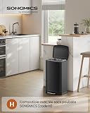 SONGMICS Poubelle 30L, avec Pédale en Acier, Seau Intérieur et Couvercle, Poignée, Fermeture en Douceur, Hermétique, pour Cuisine, Salon, Noir LTB01BK - 2