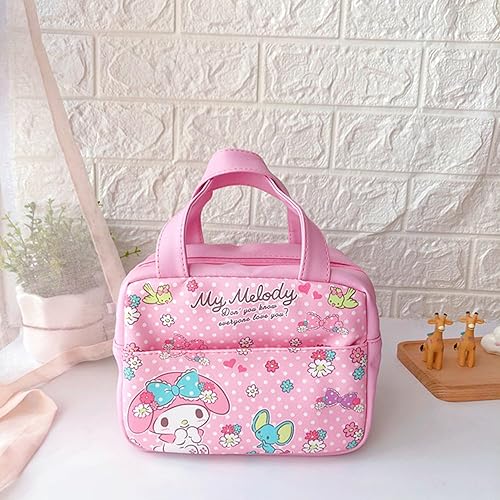 Miniatura 6 de Lonchera térmica Kawaii Kitty para mujer, lonchera reutilizable de gran capacidad, bolsa de almuerzo a prueba de fugas con bolsillo frontal,