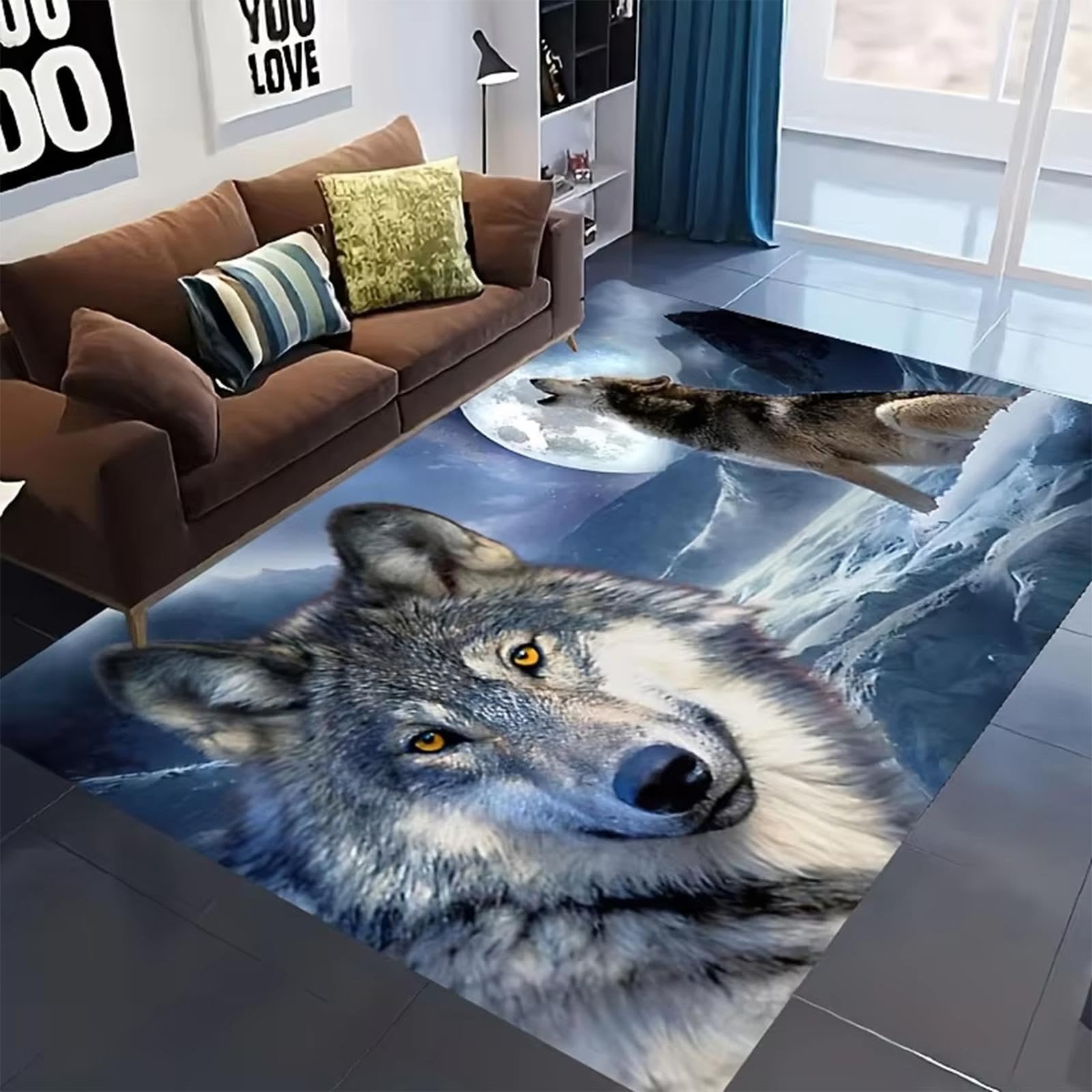 Tapis de zone imprimé animal loup sauvage grand tapis de sol doux antidérapant et lavable