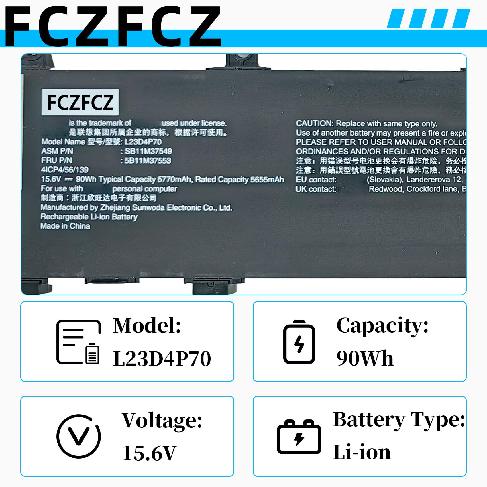 Amazon.com: FCZFCZ L23D4P70 Battery 90Wh 5770mAh Replacement for