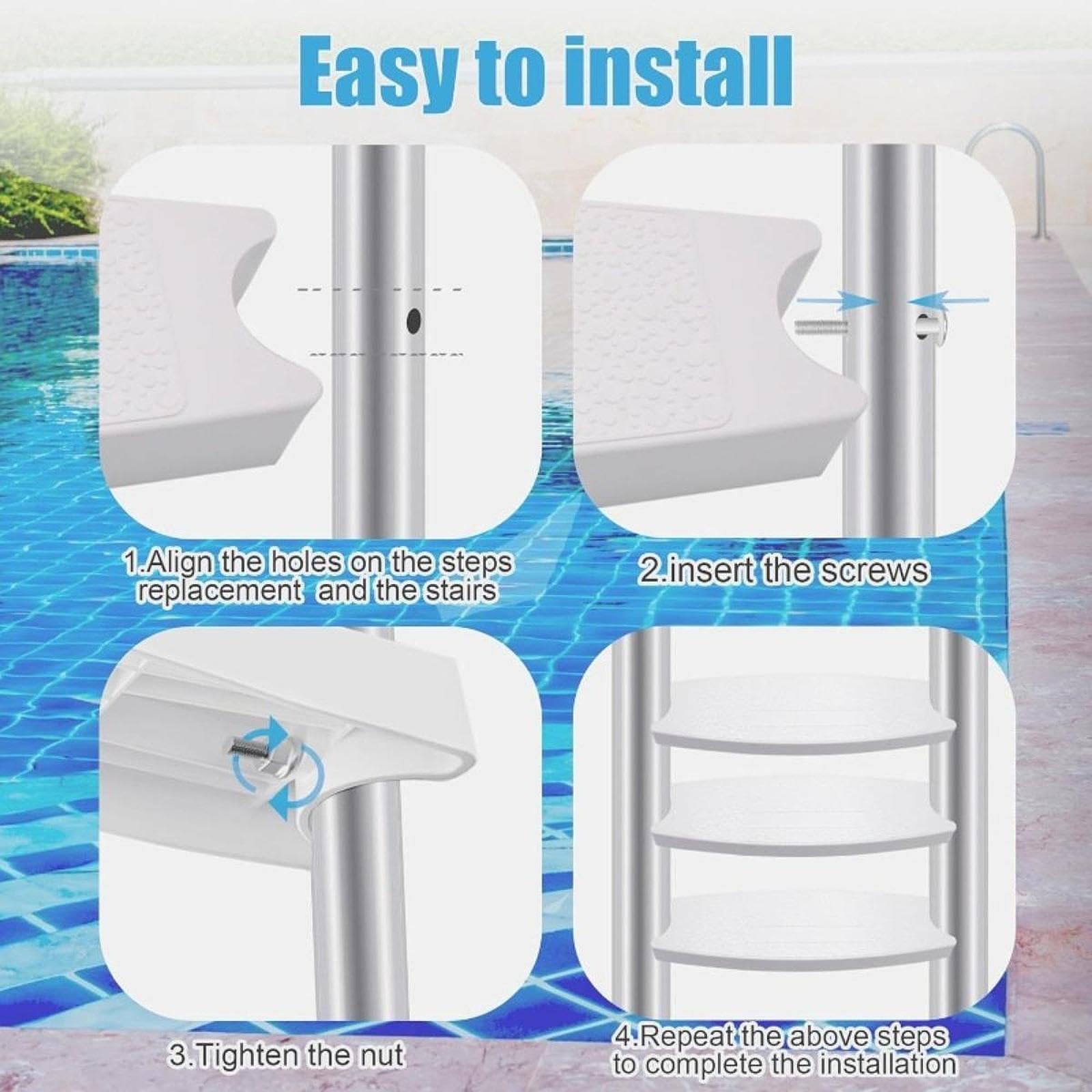 3 Piezas Peldaño para Escalera de Piscina Reemplazo de Peldaños con Diseño Accesorio de Montaje Fácil Adecuado para Piscinas SPA Parques