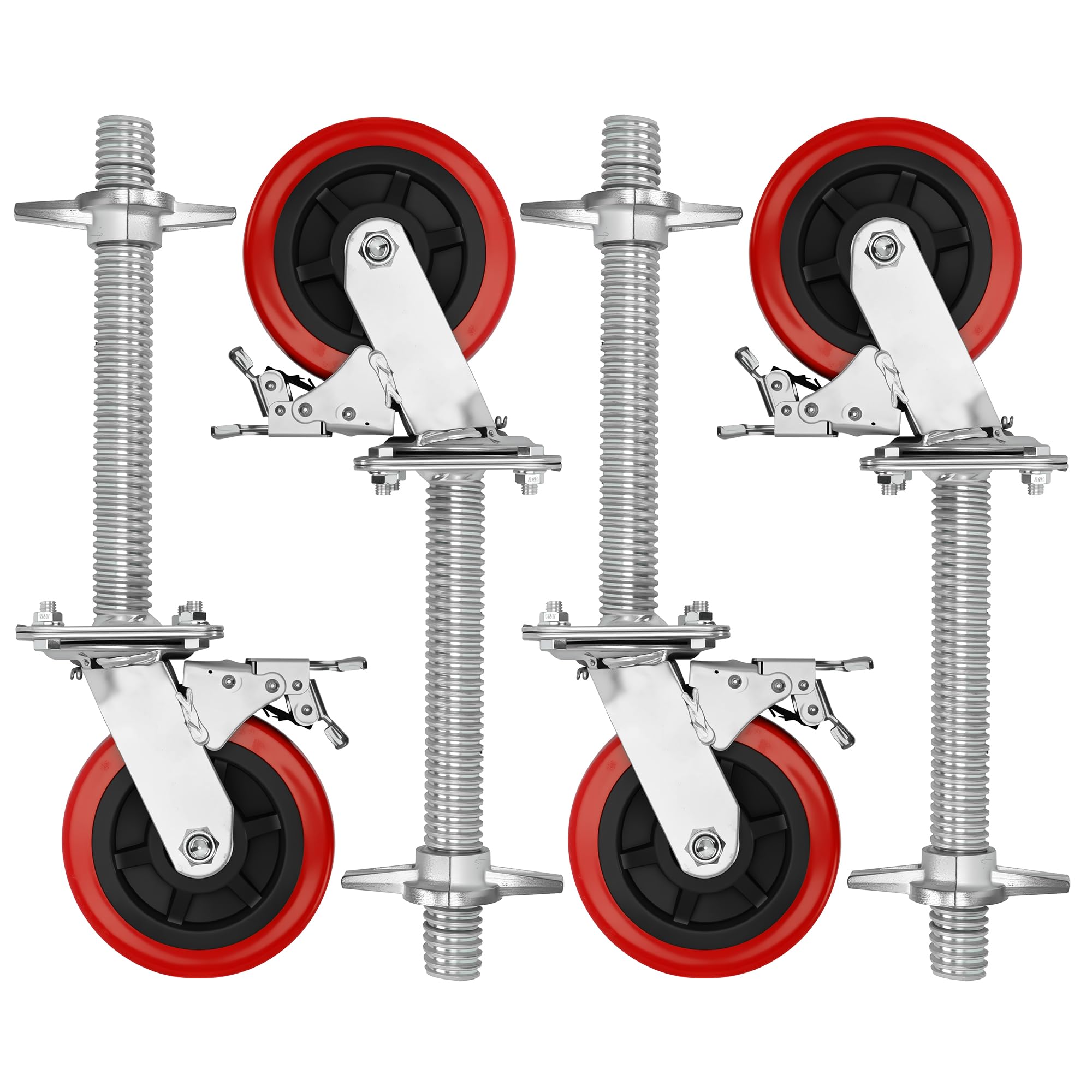 Juego de 4 ruedas para andamios de 6 pulgadas con husillo de acero, ruedas de 150 mm, husillo de andamio, diámetro de 30 mm, ruedas giratorias de 500 kg para andamios