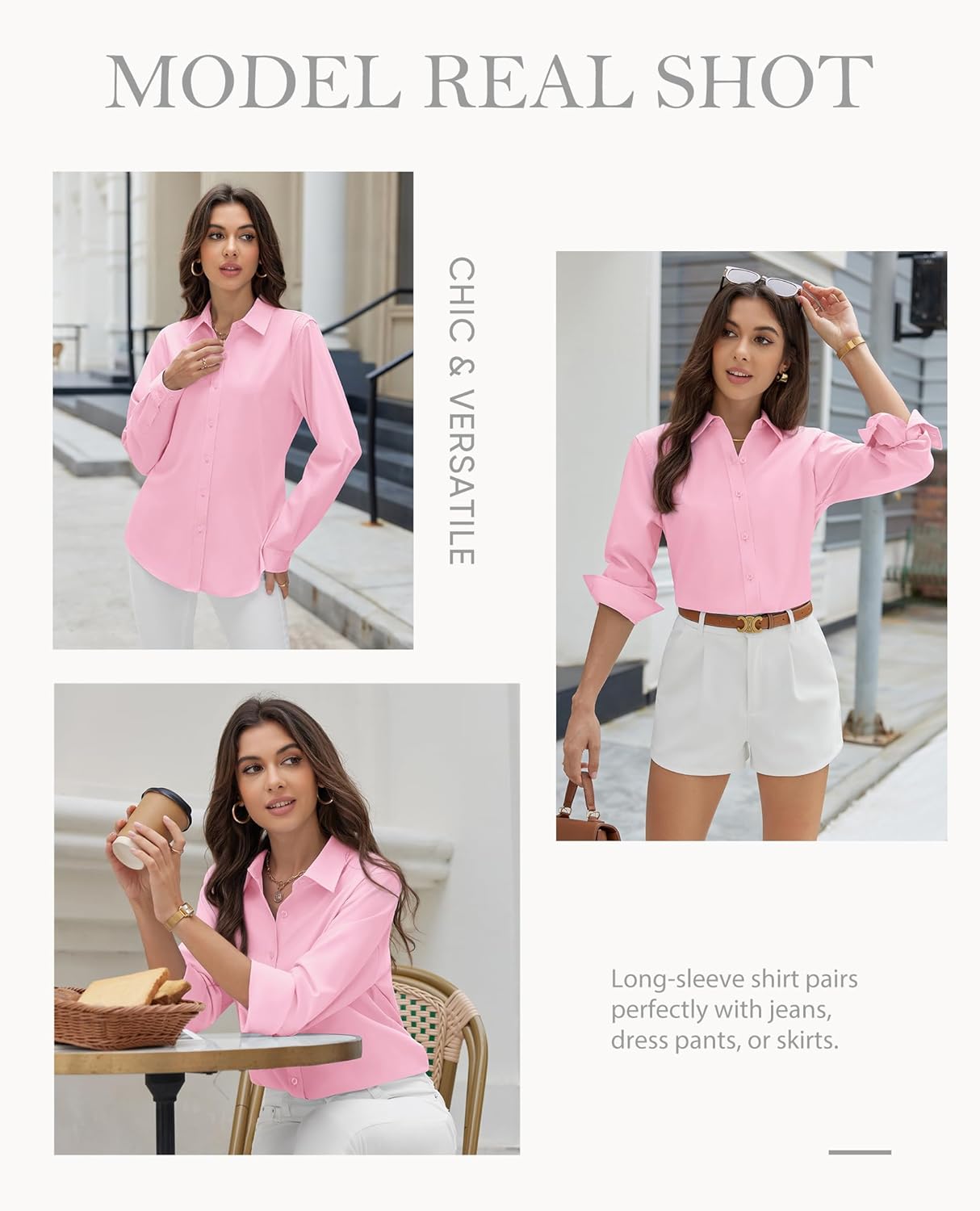 siliteelon Button Down Shirts for Women Dress Shirt Cotton Long Sleeve Collared Shirt Business Work Office Blouse Top - Image 6