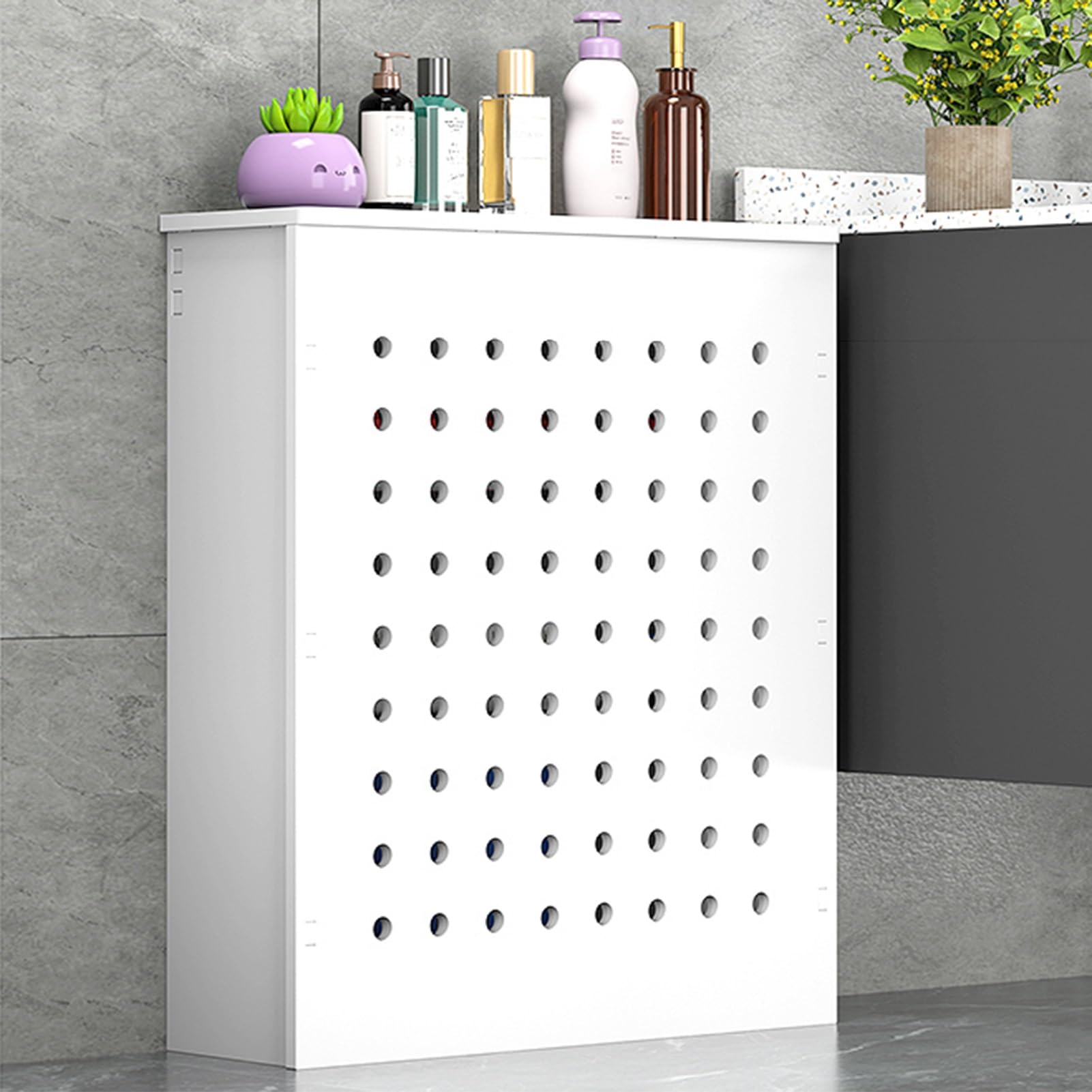 Estante de radiador con balda superior para proteger y decorar el baño