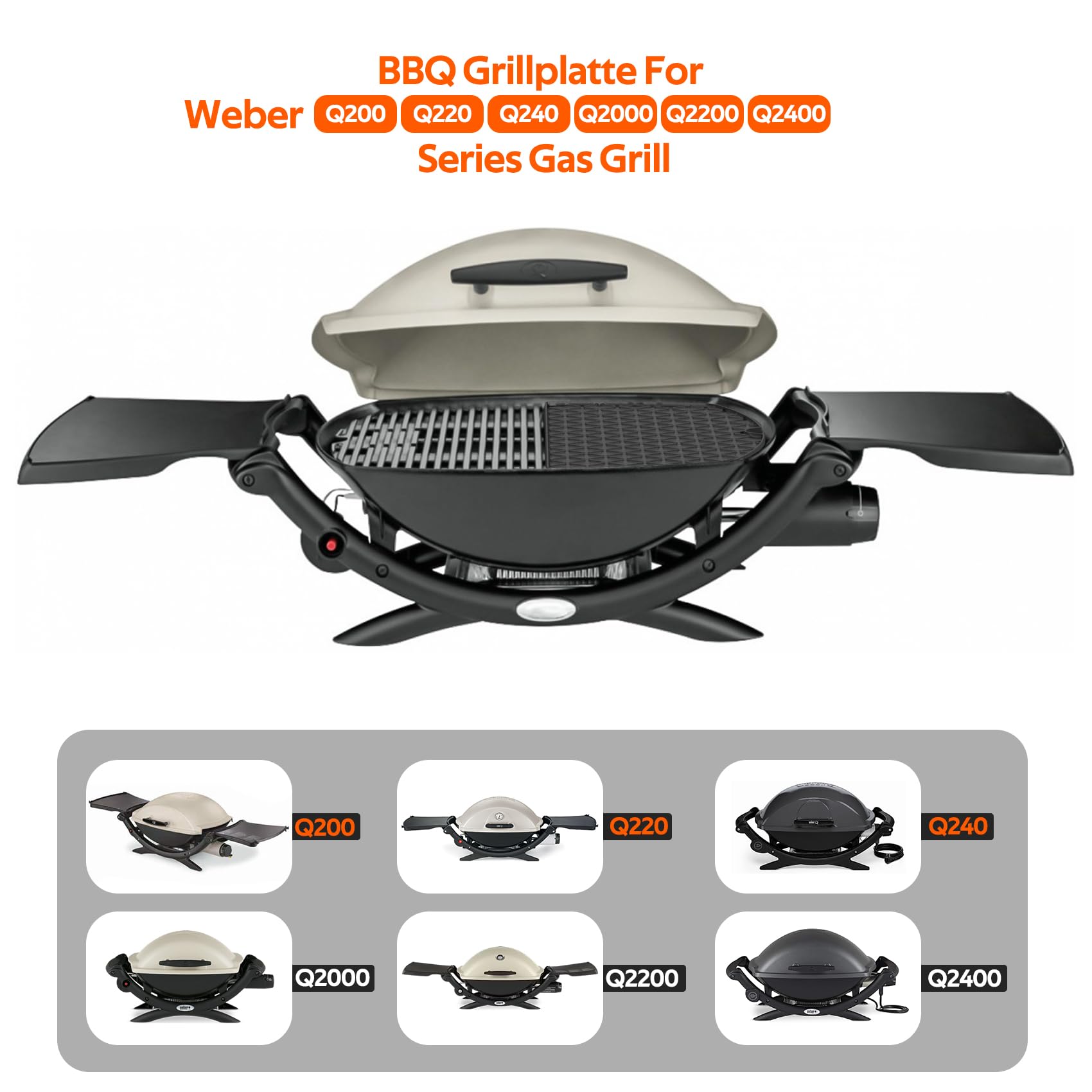 onlyfire Piastre per Barbecue in Ghisa per Griglie Weber Serie Q200&Q2000, Piastra per Grill per Griglie a Gas Weber Q200 Q220 Q240 Q2000 Q2200 Q2400, Ricambio per Weber 6559, 1 Pezzo