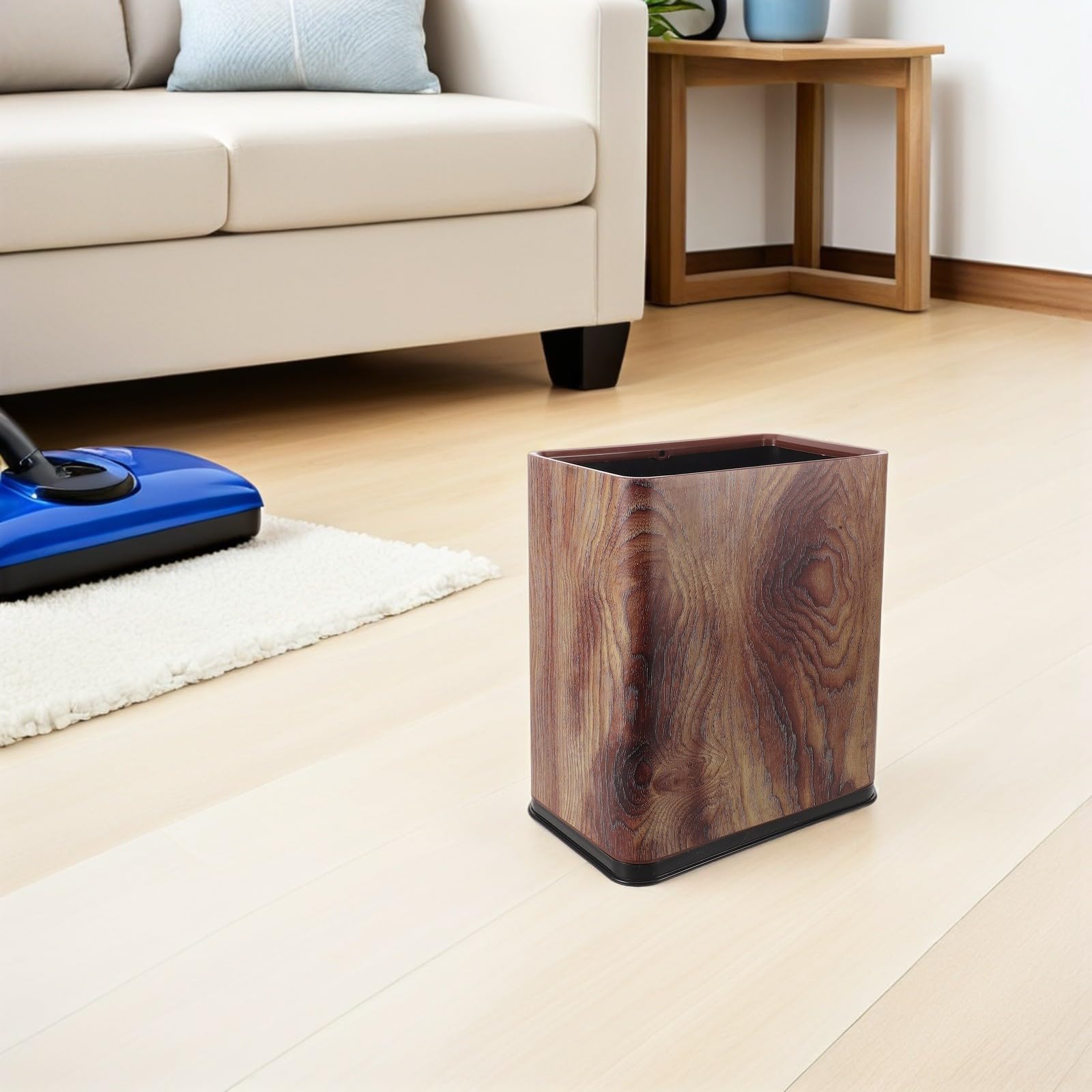 Toddmomy Cubo de Basura Delgado Diseño Vintage y Textura de Madera, Plástico Resistente, Forma Estrecha Adecuado para Baño y Hogar, Ahorro de Espacio y Durabilidad